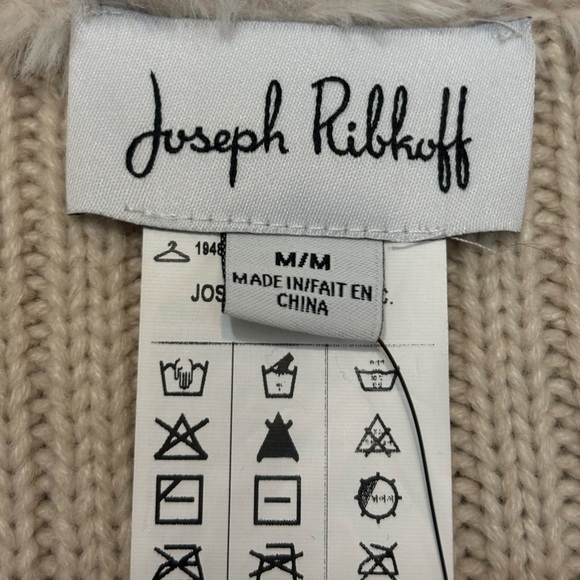 JOSEPH RIBKOFF NWT Open Knit Cardigan, Faux Fur Collar, Suede-Like - Picture 9 of 12